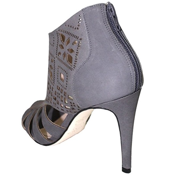Grey Genuine Leather Laser Cut Peep Toe Bootie - Picture 3 of 8